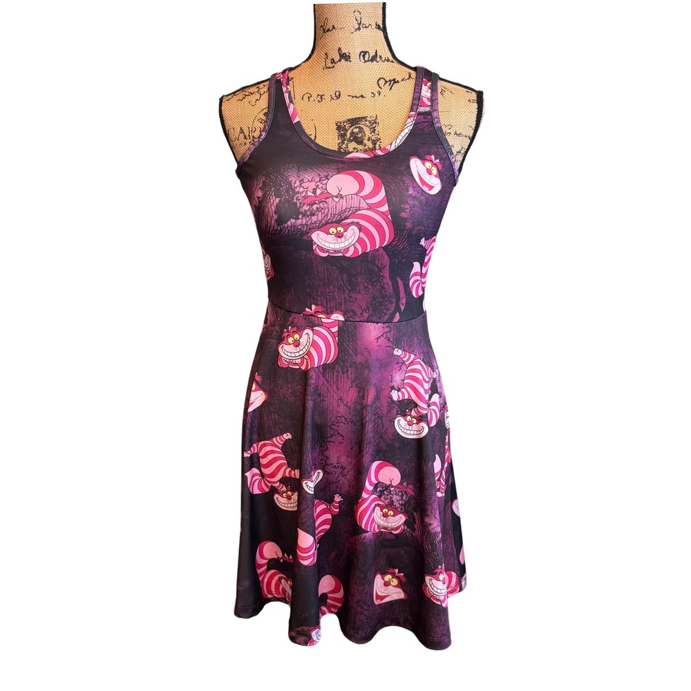 Disney Womens Cheshire Cat Alice in Wonderland Fit & Flare Dress Purple Size XS‎